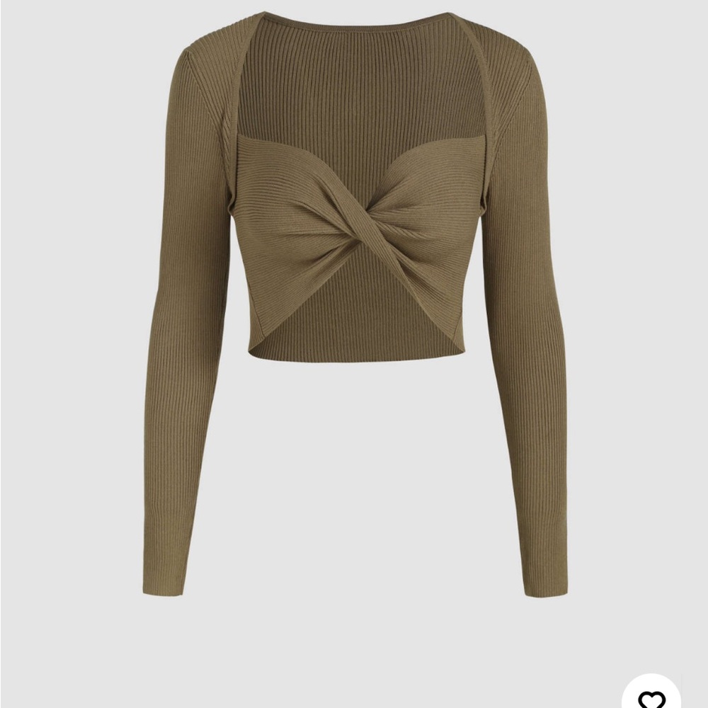 Rib Knit Long Sleeve Crop Top Green